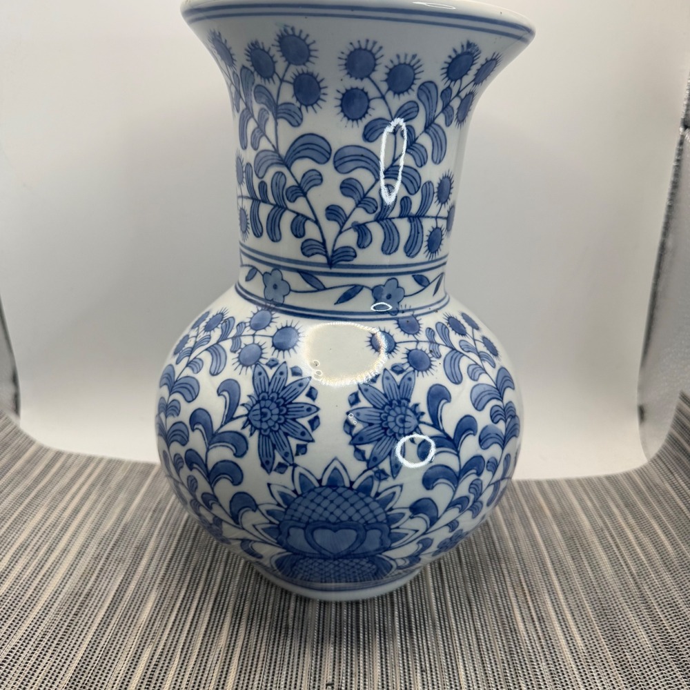 Seymour Mann China Blue Fine Porcelain Vase Floral Chinoiserie 1997 Vintage